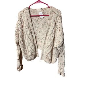 Moon & Madison Cream Confetti Cable Knit Cropped Cardigan Sweater Small